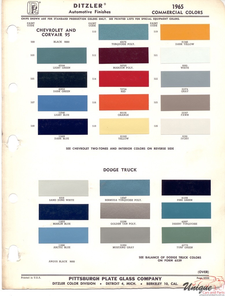 1965 Chevy Corvair Paint Charts PPG 1